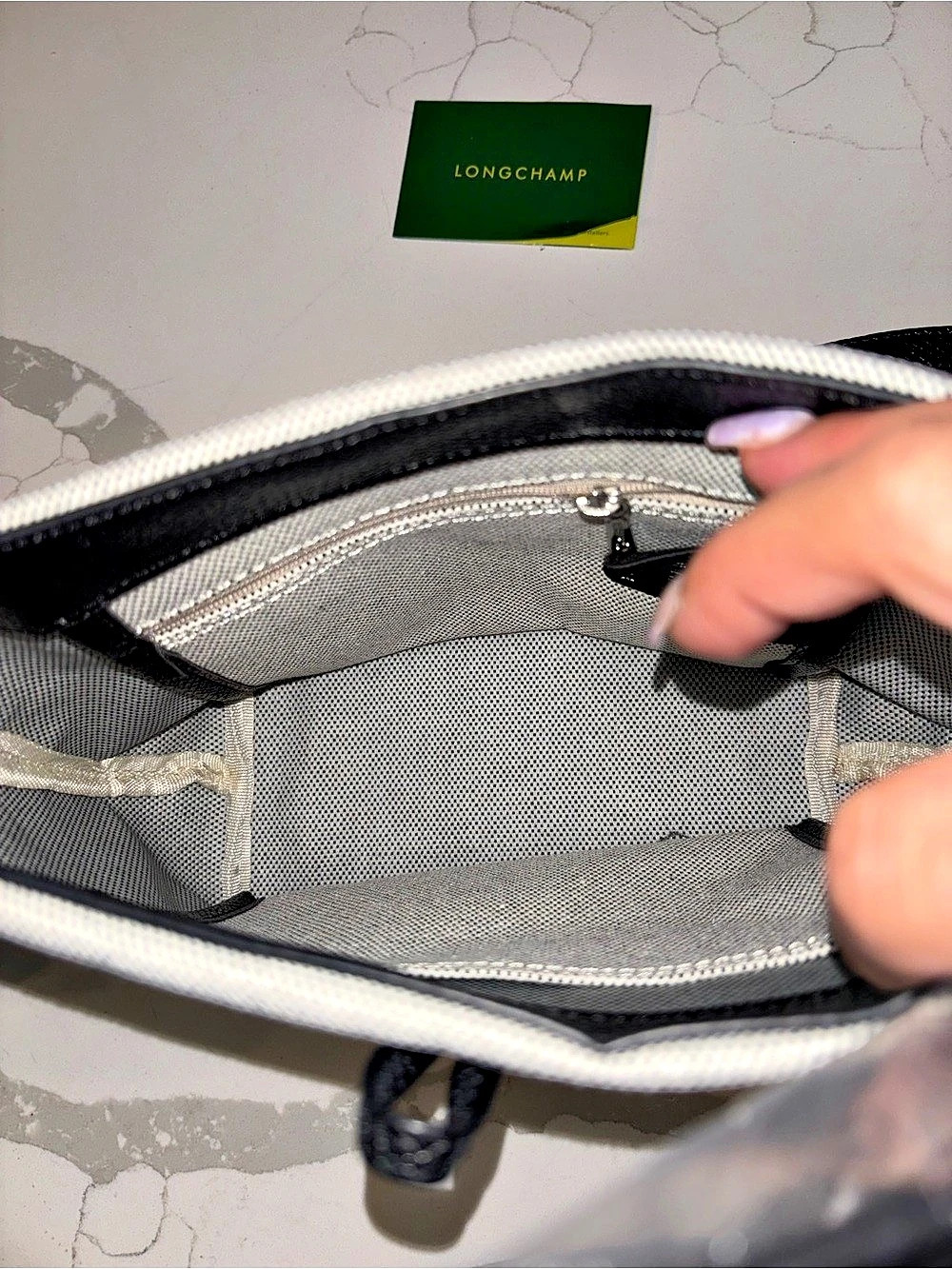 Longchamp Le Pliage Filet XS Crossbody Bag in White & Black - Picture 6 of 7